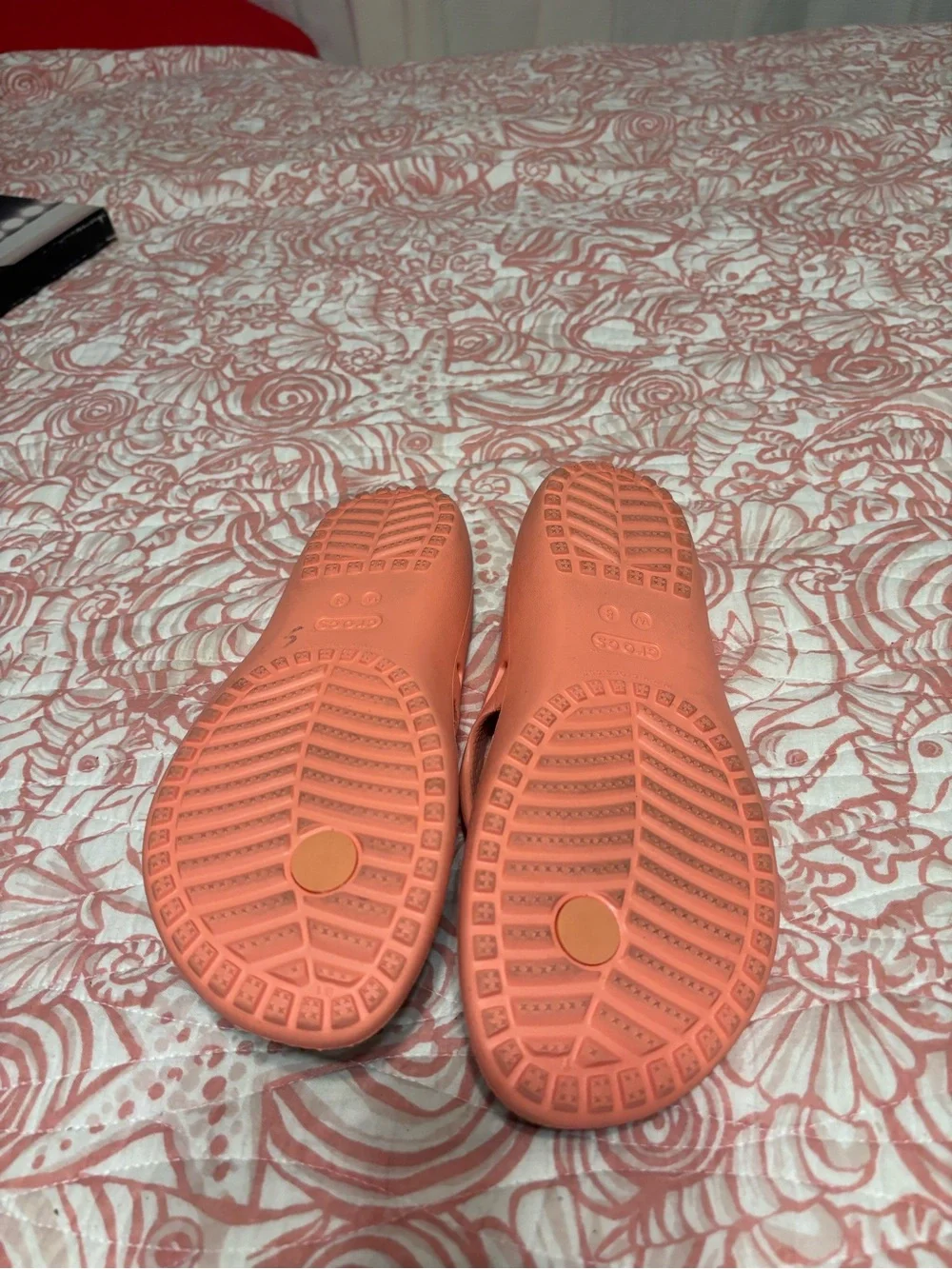 CROCS Women's Coral Flip Sandals with Green Tropical Print
